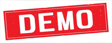 Tam kırmızı dikdörtgen damga üzerinde demo metin.