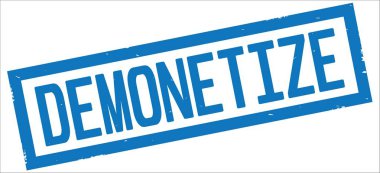 Metin, mavi dikdörtgen kenarlık damgası demonetize.