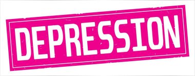 Tam pembe dikdörtgen damga üzerinde depresyon metin.