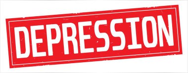 Depresyon metni, tam kırmızı dikdörtgen damgası.