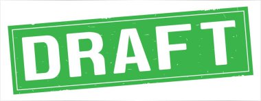 Taslak metni, tam yeşil dikdörtgen damgası.