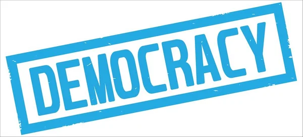 DEMOCRACIA texto, no retângulo ciano selo de fronteira . — Fotografia de Stock