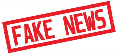 Kırmızı dikdörtgen kenarlık damga üzerinde sahte haber metni.