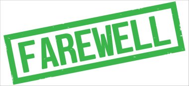 Yeşil dikdörtgen kenarlık damga üzerinde veda metin.