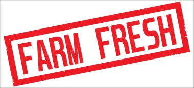 Çiftlik taze metin, kırmızı dikdörtgen kenarlık damgası.