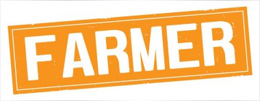 Tam turuncu dikdörtgen damga üzerinde çiftçi metin.