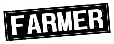 Tam siyah dikdörtgen damga üzerinde çiftçi metin.