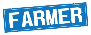 Tam mavi dikdörtgen damga üzerinde çiftçi metin.
