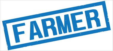 Mavi dikdörtgen kenarlık damga üzerinde çiftçi metin.
