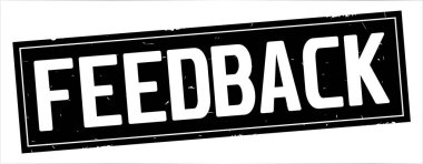 Geri bildirim metni, tam siyah dikdörtgen damgası.