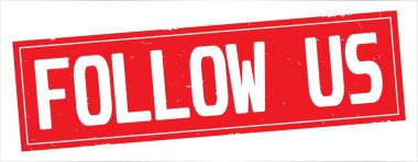 Metin tam kırmızı dikdörtgen damga üzerinde bizi izleyin.