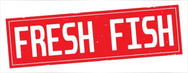 Tam kırmızı dikdörtgen damga üzerinde taze balık metin.