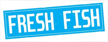 Tam camgöbeği dikdörtgen damga üzerinde taze balık metin.