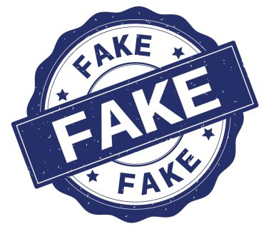 Mavi yuvarlak rozet yazılmış sahte metni.