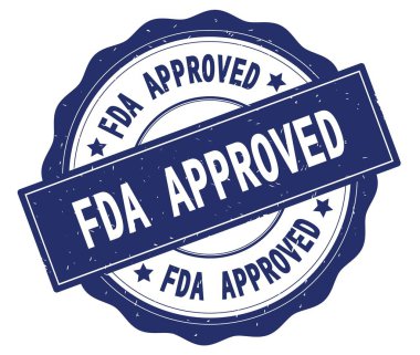Mavi yuvarlak rozet yazılmış metni, Fda onaylı.