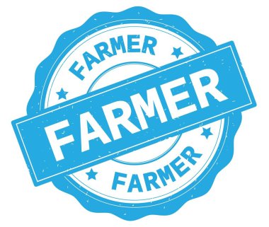 Çiftçi metin, camgöbeği yuvarlak rozet yazılmış.