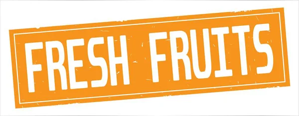 Färska frukter text, på full orange rektangel stämpel. — Stockfoto