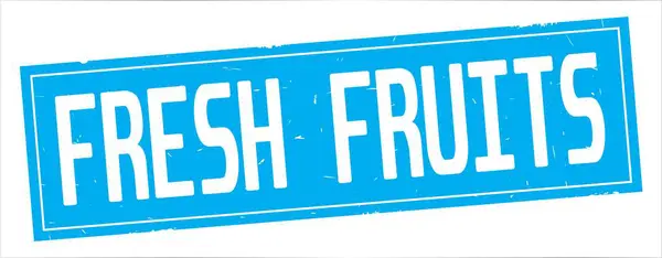 FRESH FRUITS text, on full cyan rectangle stamp. — Stock Photo, Image