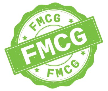 Fmcg metin, yeşil yuvarlak rozet yazılmış.