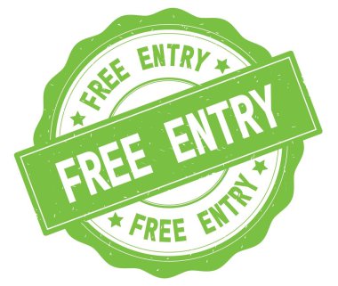 Yeşil yuvarlak rozet yazılmış ücretsiz giriş metni.