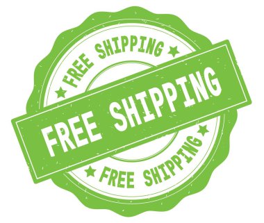 Ücretsiz metin kargo, yazılı yeşil yuvarlak rozet.