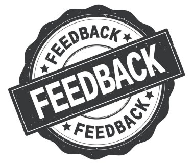 Gri yuvarlak rozet yazılmış geri bildirim metni.