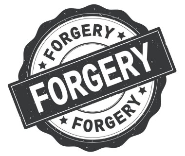 Gri yuvarlak rozet yazılmış sahte metni.