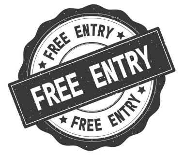 Gri yuvarlak rozet yazılmış ücretsiz giriş metni.