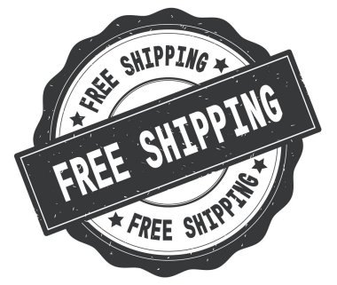 Ücretsiz metin kargo, gri yuvarlak rozet yazılı.