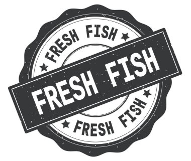 Gri yuvarlak rozet yazılı taze balık metin.