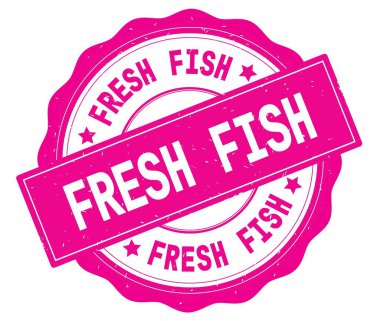 Pembe yuvarlak rozet yazılı taze balık metin.