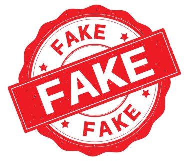 Kırmızı yuvarlak rozet yazılmış sahte metni.