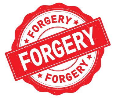 Kırmızı yuvarlak rozet yazılmış sahte metni.