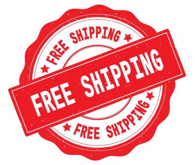 Ücretsiz metin kargo, kırmızı yuvarlak rozet yazılı.