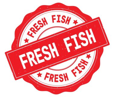 Kırmızı yuvarlak rozet yazılı taze balık metin.