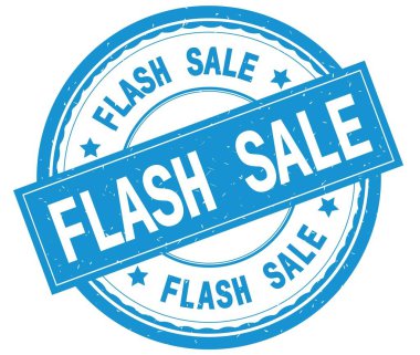 Flash satış, metin camgöbeği yuvarlak lastik damga yazılmış.
