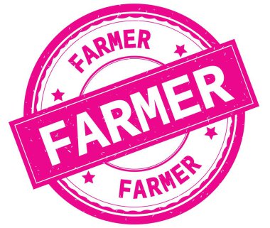 Çiftçi, yazılı metin pembe yuvarlak lastik damgası.