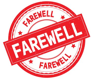 Yazılı metin kırmızı yuvarlak lastik damgası veda.