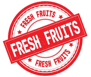 Taze meyve yazılı metin kırmızı yuvarlak lastik damgası.