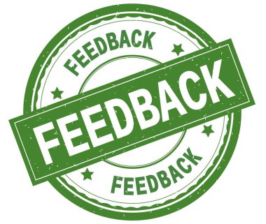 Geribildirim, yazılı metin yeşil yuvarlak lastik damgası.