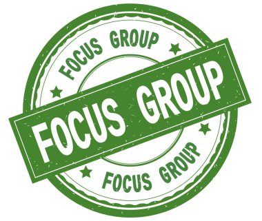 Odak grup, yazılı metin yeşil yuvarlak lastik damgası.