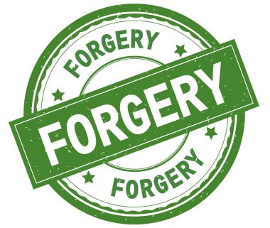 Sahtecilik, yazılı metin yeşil yuvarlak lastik damgası.