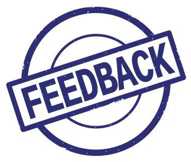 Mavi daire basit damgası yazılmış geri bildirim metni.