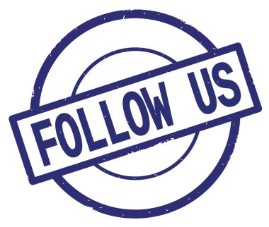 Mavi daire basit damgası yazılmış metni, bizi takip edin.