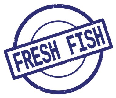 Mavi daire basit damgası yazılı taze balık metin.