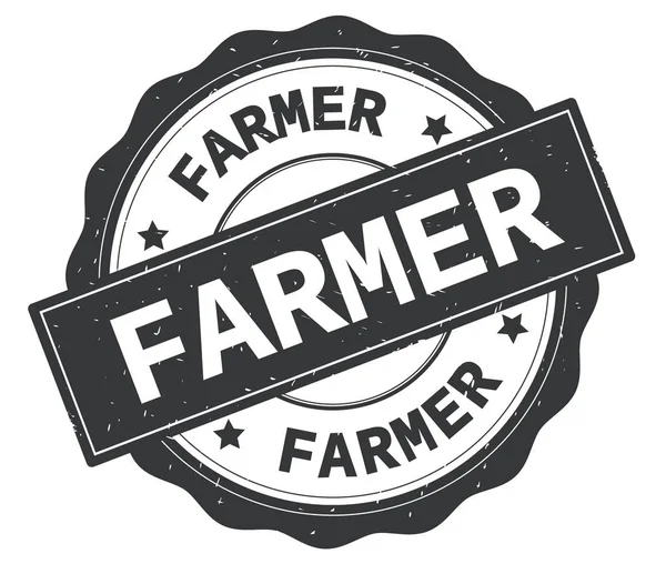 Çiftçi metin, gri yuvarlak rozet yazılmış.