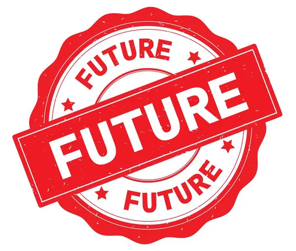 Kırmızı yuvarlak rozet yazılmış gelecekteki metni.