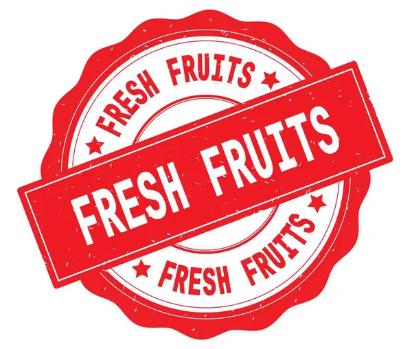 Färska frukter text, skriven på röda runda badge. — Stockfoto