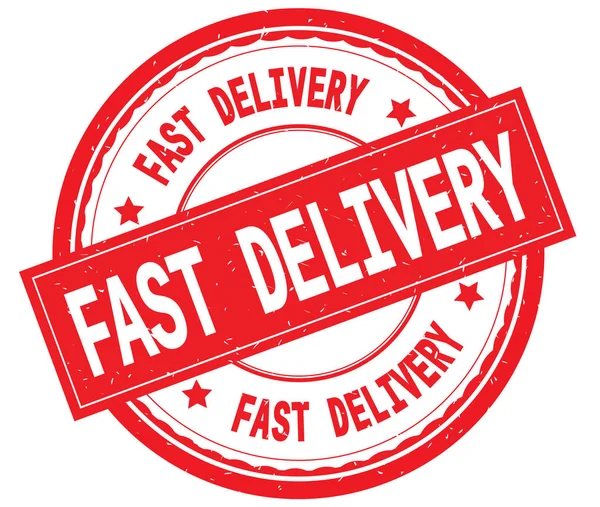 Hızlı teslimat yazılı metin kırmızı yuvarlak lastik damgası.