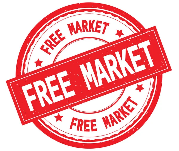 Volný trh a srozumitelný text na červené kulaté razítko. — Stock fotografie